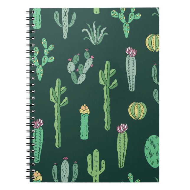 Cactus Plants: Vintage Seamless Background Notebook (Front)