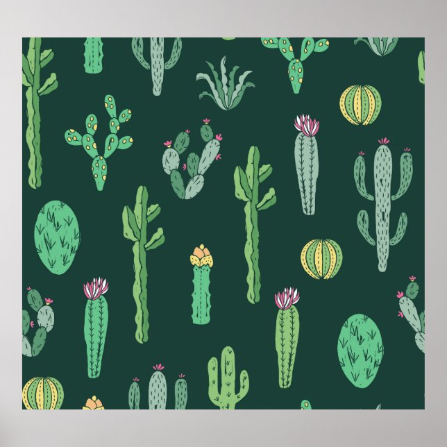 Cactus Plants: Vintage Seamless Background Poster (Front)