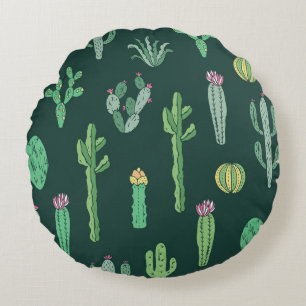 Cactus Plants: Vintage Seamless Background Round Pillow