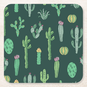 Cactus Plants: Vintage Seamless Background Square Paper Coaster