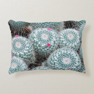 Cactus Plants with Tiny Pink Flowers Accent Pillow