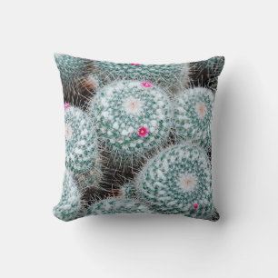 Cactus Plants with Tiny Pink Flowers Throw Pillow