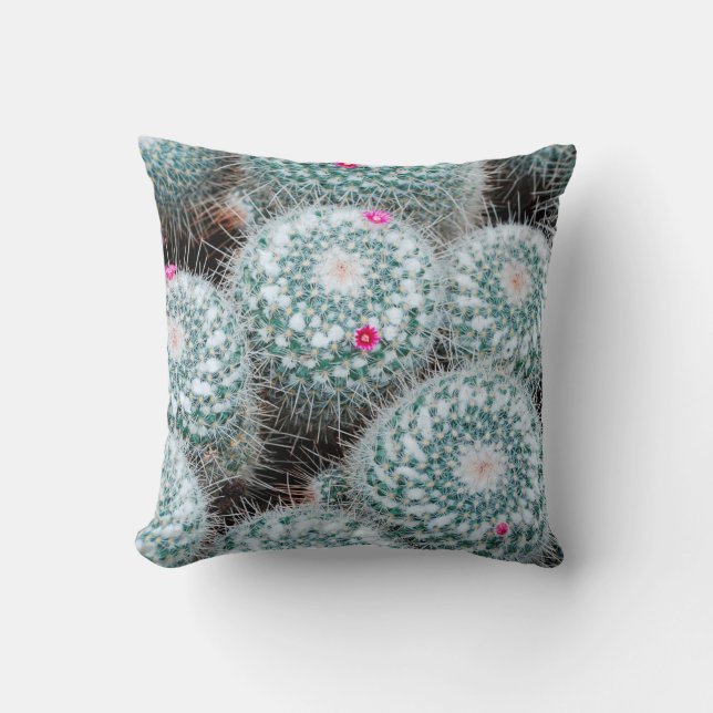 Cactus Plants with Tiny Pink Flowers Throw Pillow (Front)