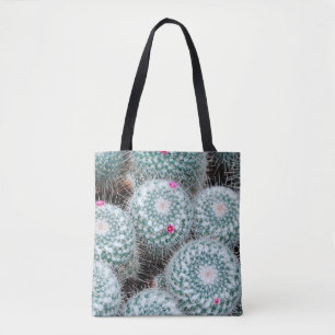Cactus Plants with Tiny Pink Flowers Tote Bag