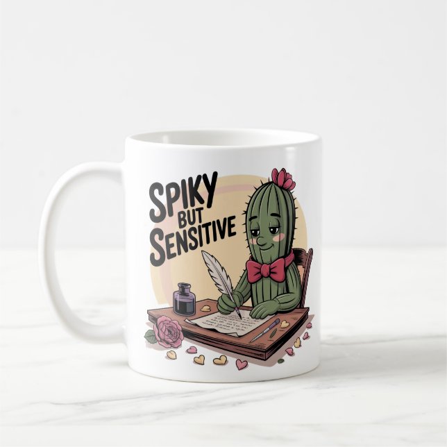 Cactus Poet Spiky But Sensitive Funny Coffee Mug (Left)