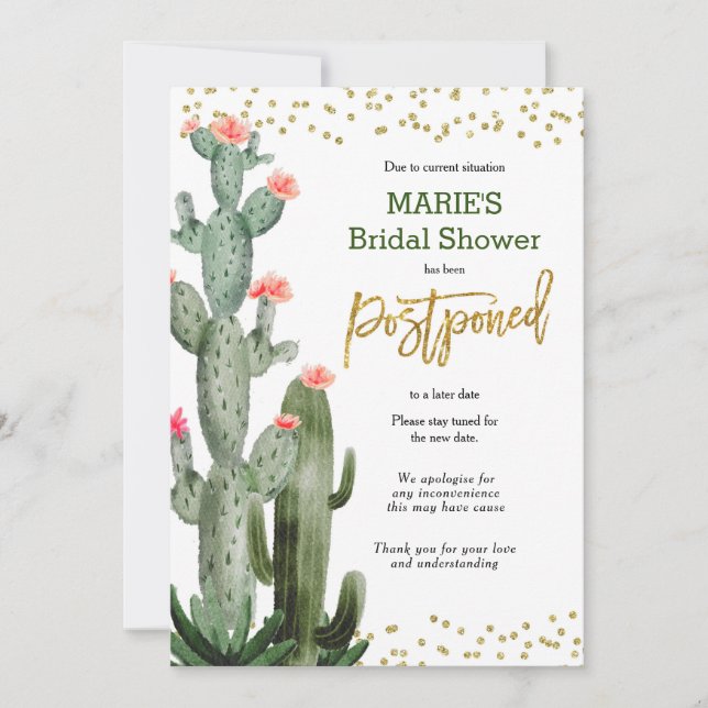 Cactus Postponed Announcement Invitation (Front)