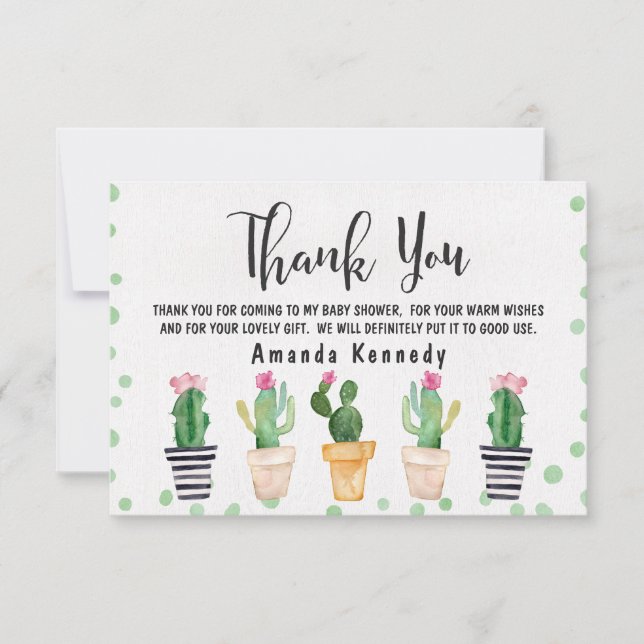 Cactus Pots Baby Shower Thank You Card (Front)