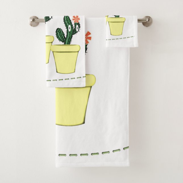 Cactus Pots Jaunes Jeux De Serviettes De Salle De  (En situation)