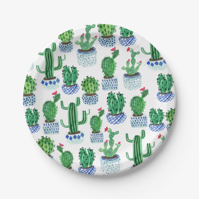 Cactus potted plants watercolor paper plate (Front)