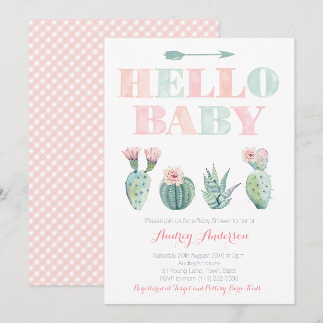 Cactus Prickly Pear Pink Green Baby Shower Cards (Front/Back)