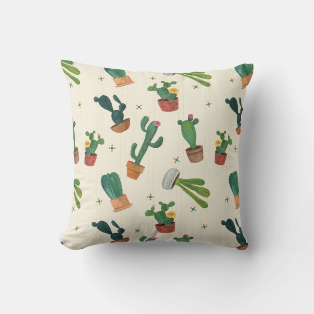 Cactus Print Decor Pillow, Southwest Outdoor Decor Throw Pillow (Front)