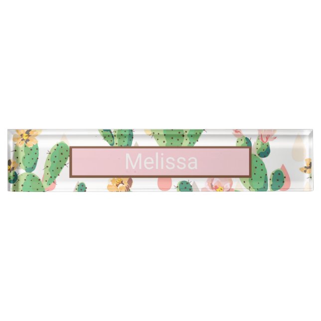 Cactus Print Desk Name Plate (Front)