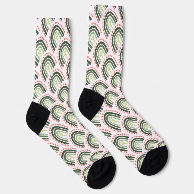 Cactus Rainbow Orange Green Modern Desert Fun Socks (Right)