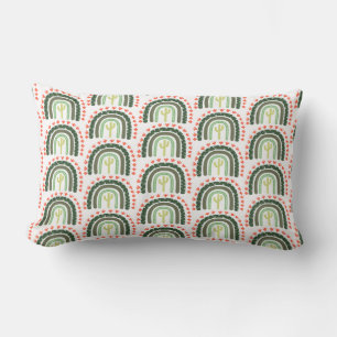 Cactus Rainbow Orange Green White Modern Desert Lumbar Pillow