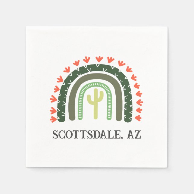 Cactus Rainbow Scottsdale Orange Green Modern Napkin (Front)