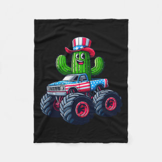 Cactus Riding Monster Truck 4th Of July Fleece Blanket