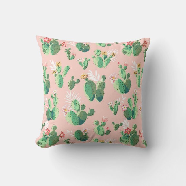 Cactus rose et Turquoise Oreiller à lancer du sud- (Recto)
