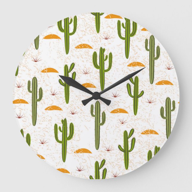 Cactus Sand: Mexican Style Seamless. Large Clock (Front)