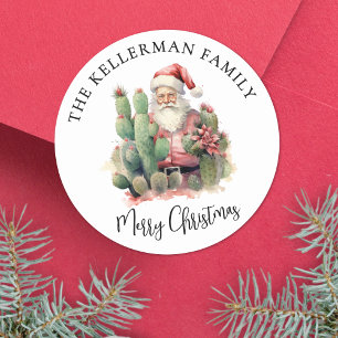Cactus Santa Christmas Classic Round Sticker
