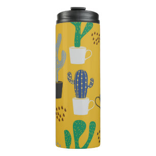 Cactus seamless pattern background. Hand drawn col Thermal Tumbler