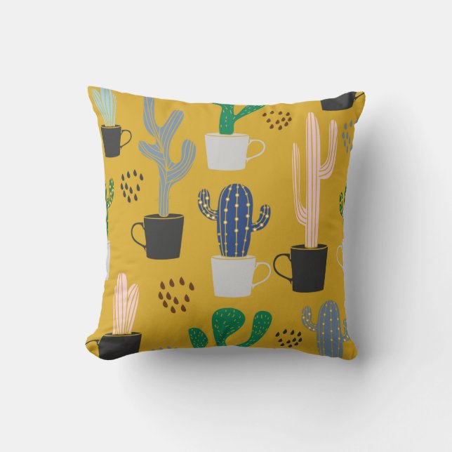 Cactus seamless pattern background. Hand drawn col Throw Pillow (Front)