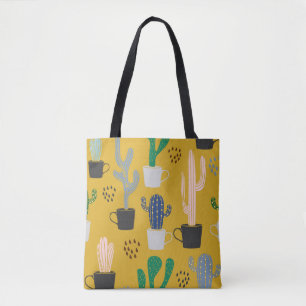 Cactus seamless pattern background. Hand drawn col Tote Bag