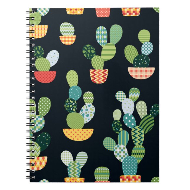 Cactus seamless pattern in patchwork style with pl notebook (Front)