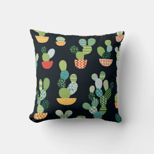 Cactus seamless pattern in patchwork style with pl throw pillow