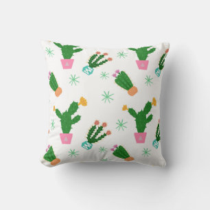 Cactus seamless vintage pattern, repeated ornamen throw pillow