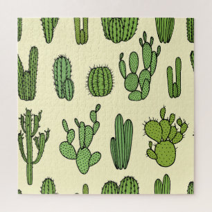 Cactus Sketch: Vintage Floral Elegance. Jigsaw Puzzle