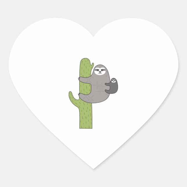 Cactus Sloth  Heart Sticker (Front)