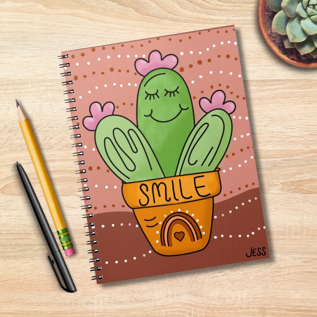 Cactus Smile Boho Rainbow Colours Happy Cute Notebook (Boho Cactus Spiral Notebook)
