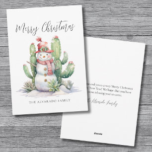Cactus Snowman Merry Christmas Holiday Card