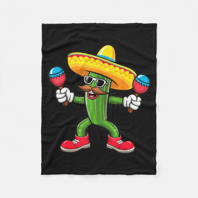 Cactus Sombrero Cinco De Mayo Mexican Cactus Party Fleece Blanket (Front)