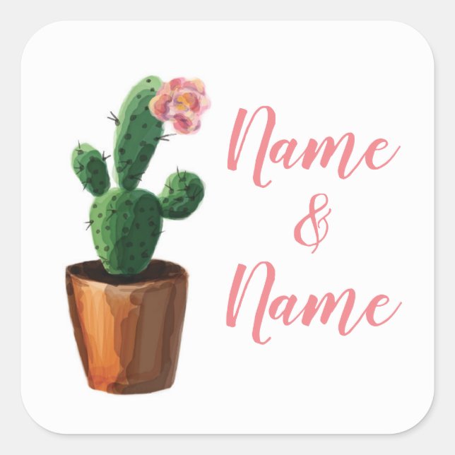 Cactus Stickers Pink Wedding Labels Cacti Pretty (Front)