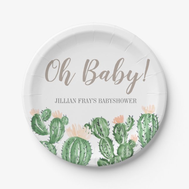 Cactus succulent baby shower paper plate (Front)