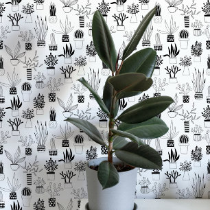 Cactus Succulent Black and White Art Wallpaper