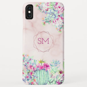 Cactus Succulent Blush Marble Geometric Monogram iPhone XS Max Case