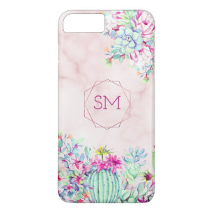 Cactus Succulent Blush Marble Geometric Monogram Case-Mate iPhone Case