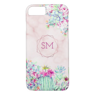 Cactus Succulent Blush Marble Geometric Monogram Case-Mate iPhone Case
