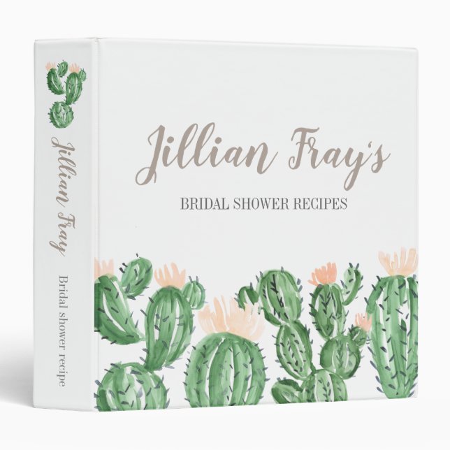 Cactus succulent bridal shower recipe binder (Front/Spine)