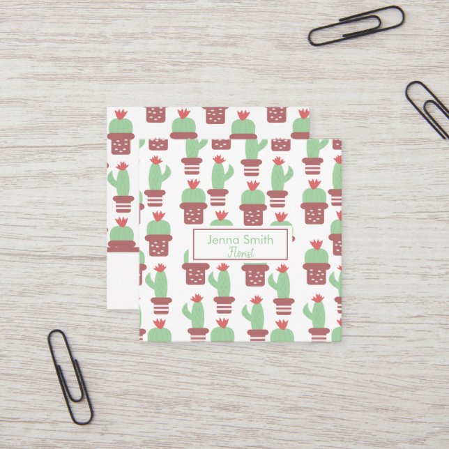 Cactus Succulent Cacti Pattern Garden Florist  Square Business Card (Front/Back In Situ)