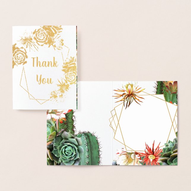 Cactus Succulent Coral Green Real Gold foil Card (Display)