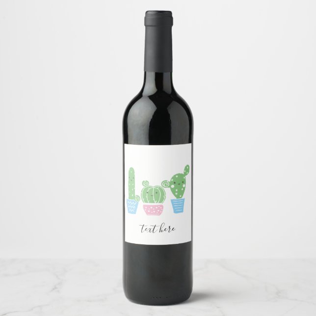cactus, succulent, cute art fiesta, mexican, wine label (Front)