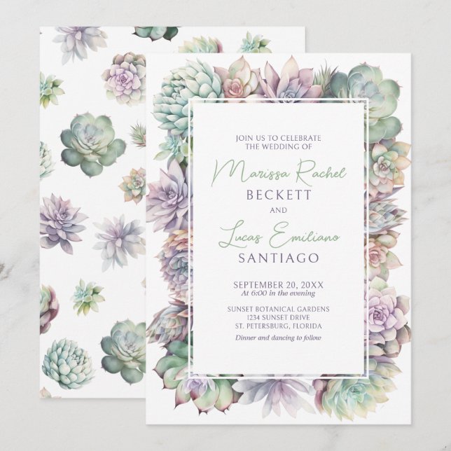 Cactus Succulent Desert Wedding Invitation (Front/Back)