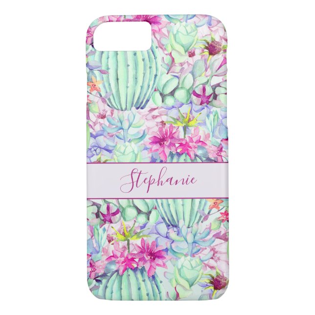 Cactus Succulent Floral Foliage Personalized Case-Mate iPhone Case (Back)