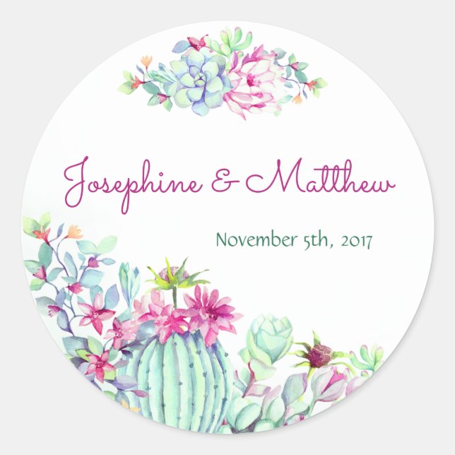 Cactus & Succulent Flowers Wedding Stickers (Front)