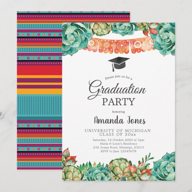 Cactus Succulent Graduation Party Invitation (Front/Back)