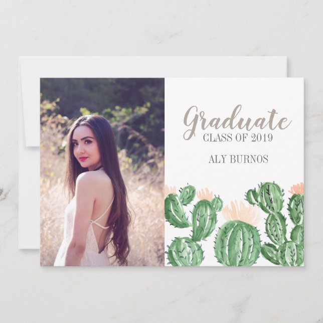 Cactus succulent graduation party invite (Front)