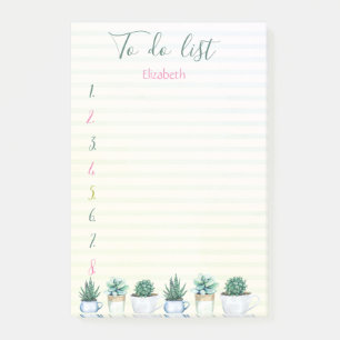  Cactus Succulent Green Striped To Do List   Post-it Notes